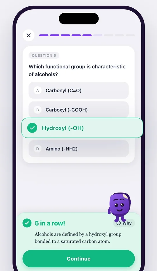 A practice question with the correct answer highlighted